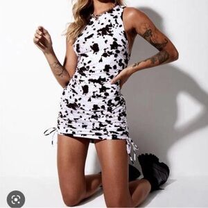 Motel Cow Print Tank Dress Side Drawstring Size XS